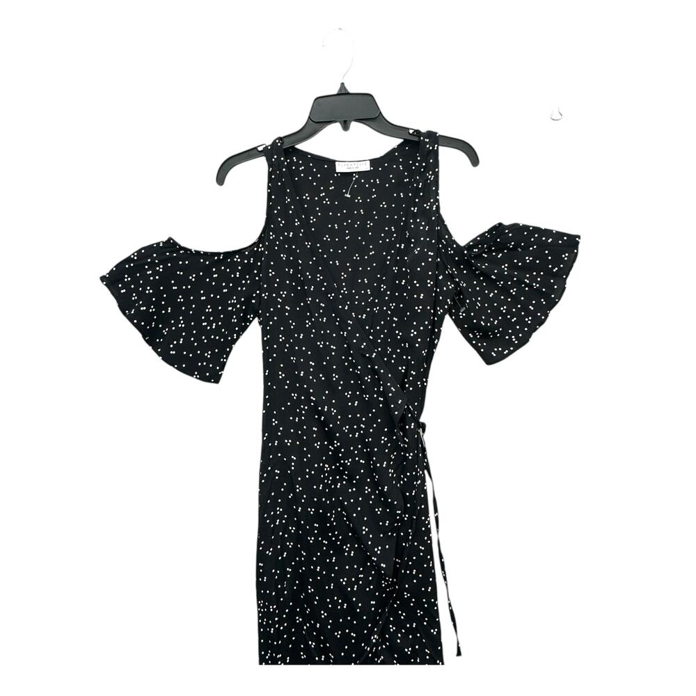 Flynn Skye Devon Wrap Dress Women's M Black White Polka Dot Cold Shoulder NWT - Picture 5 of 8